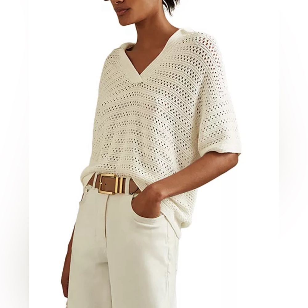 Reiss Cream Crochet V-Neck Knit Tank
